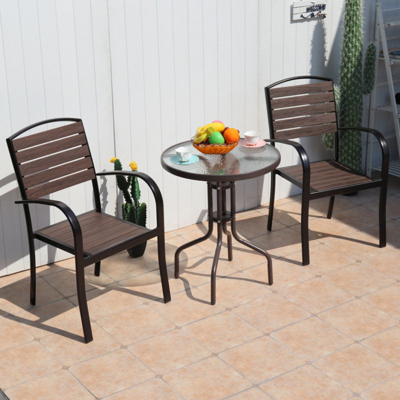 Balcony Small Table And Chairs Three Sets Outdoor Patio Garden Terrace Table And Chairs Small Tea Table Minima Casual Plastic Wood Table And Chairs