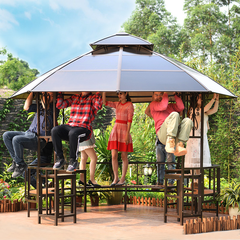 Outdoor garden gazebo anti-corrosion wood solid wood simple assembly villa roof terrace outdoor garden round pavilion