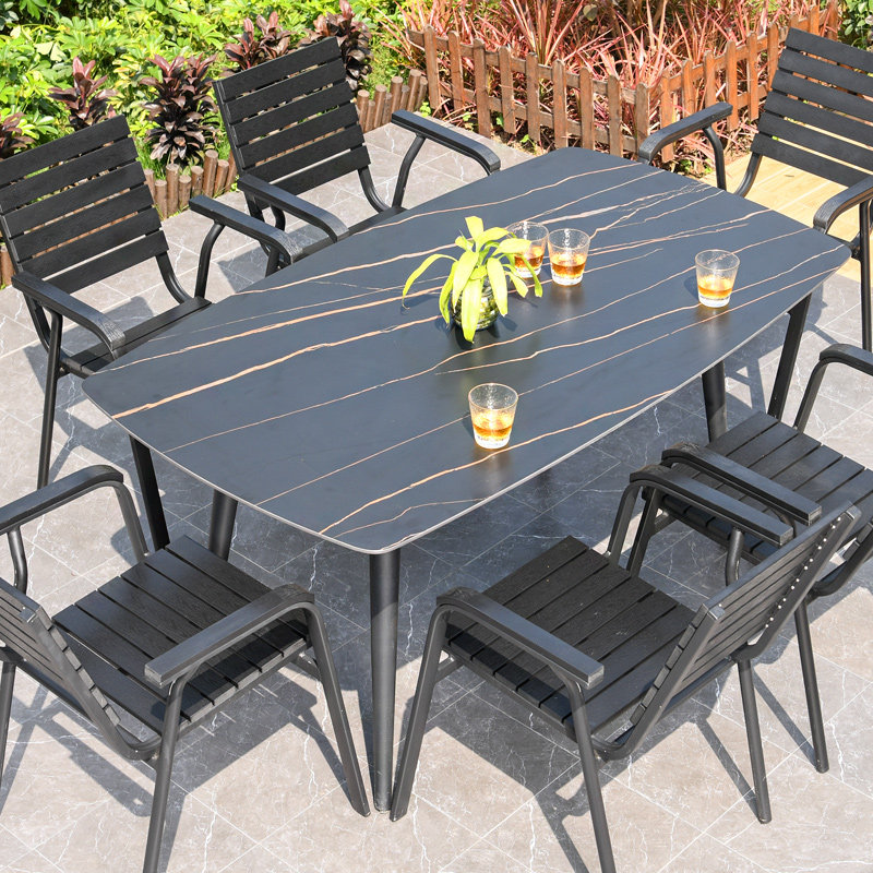 Outdoor Rockboard Table And Chairs Patio Plastic Wood Combined Casual Outdoor Open-air Terrace Waterproof Sunscreen Embalming Wood