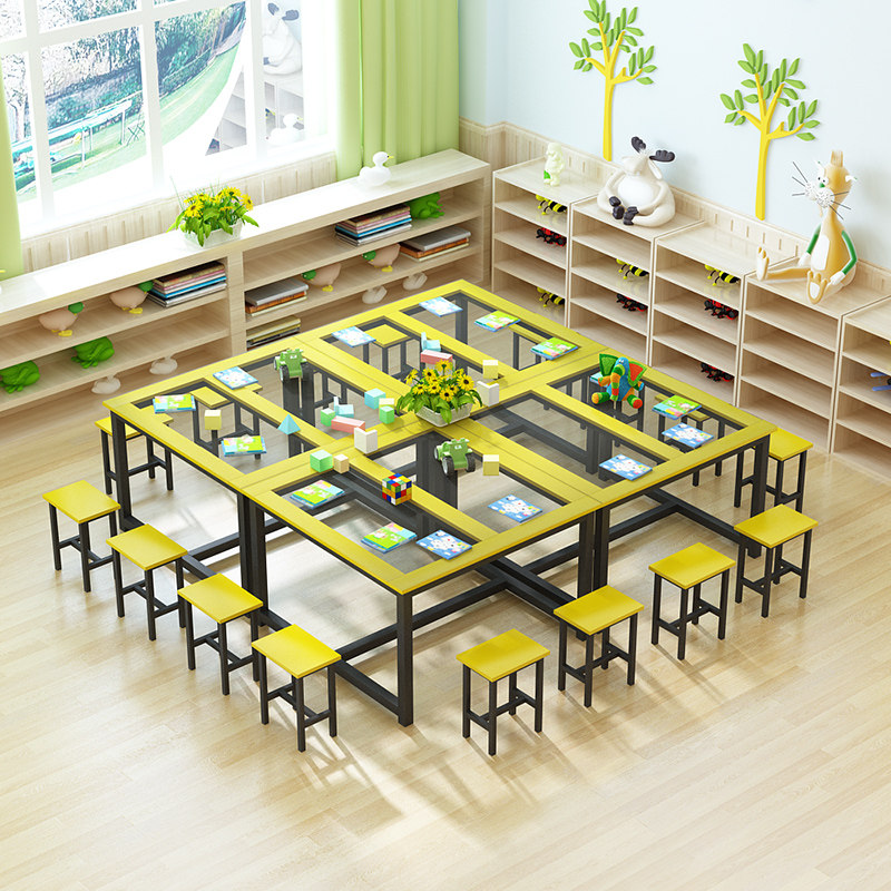 Primary school kindergarten desks and chairs painting room training table glass handmade art table painting table calligraphy reading learning table