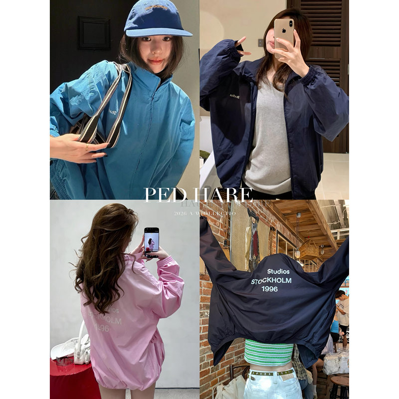 Taohua 9/21 American Style Player! 1996 Letter Print Loose Zipper Jacket Windbreaker Coat