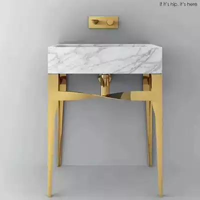 Washbasin Nordic hotel powder room rock plate column basin Stainless steel brass color water-plated brushed gold floor-standing