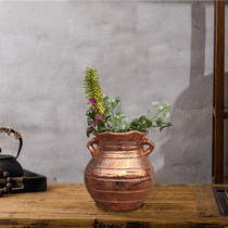 Custom copper flower pot potted red copper antique living room Club tea ceremony creative art flower arrangement flower arrangement