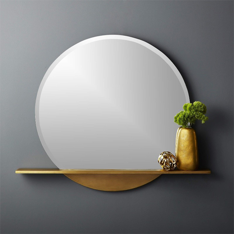 Makeup Room Mirror Bathroom Mirror Eurostyle Light Extravagant Wall-mounted Toilet Makeup Round Applique Wall Mirror Genguan Feng Shui Bracket Bronze Mirror