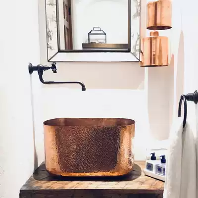 Table basin washbasin Splash-proof washbasin Retro copper sink Net celebrity cafe art round washbasin
