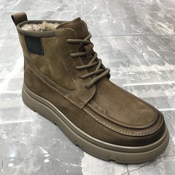 New winter thick-soled fashionable men's boots raw leather and wool