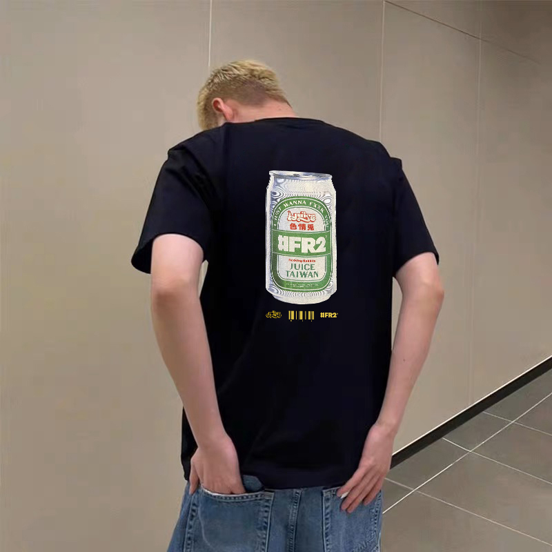 # Fr2 X Juice Edison Chen Co-Branded Juice Beer Unisex Couple American Retro Short-Sleeve T-Shirt # Fr2 X Juice Edison Chen Co-Branded Juice Beer Unisex Couple American Retro Short-Sleeve T-Shirt