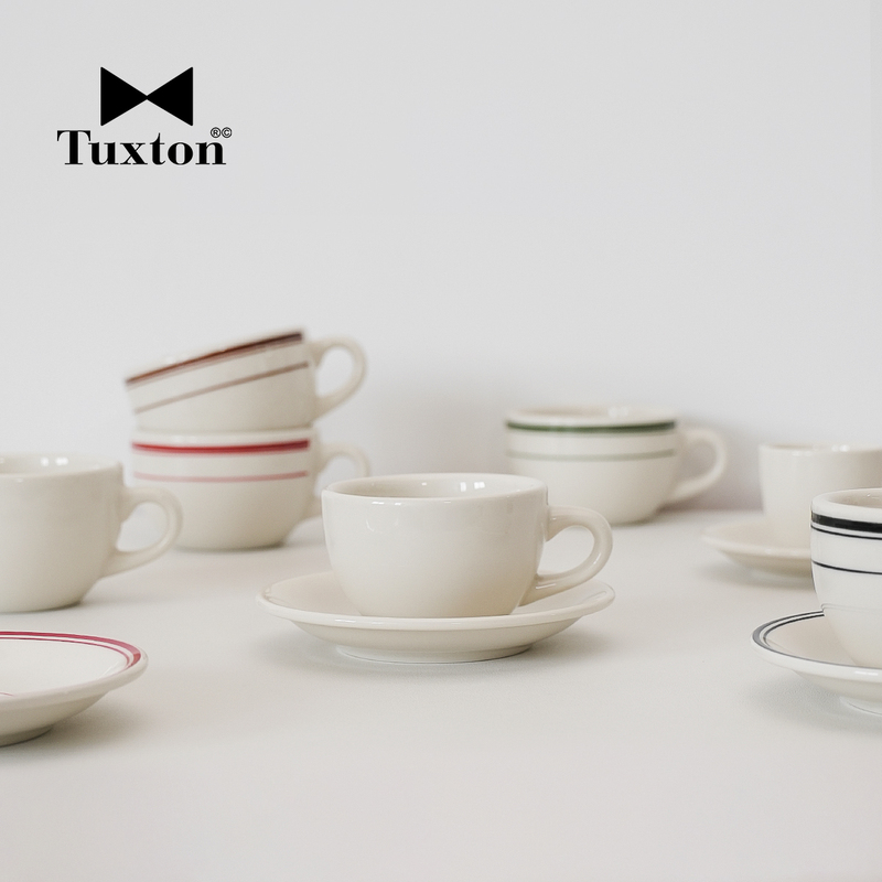 Tuxton American-Style Ceramic Coffee Cup and Saucer, Latte Art Cup, Espresso Cup