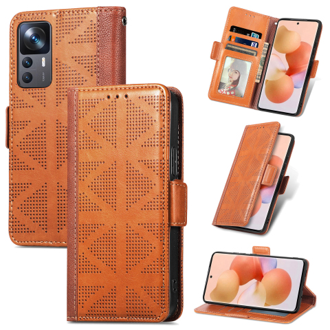 Brown — Diamond Pattern Wallets Folio Flip Magnetic Synthetic Leather Card Holder Folding Stand 12T, 12T Pro Phone Case