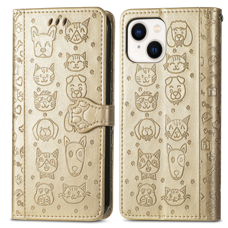 Pink Leather Embossed Cat Dog Paw Print Wallet iPhone Case