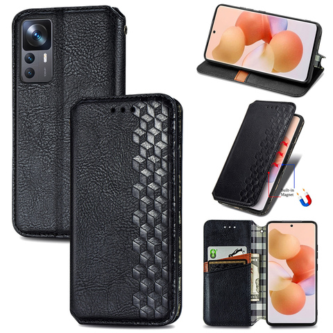 Black — Wallets Folio Flip Blocks Embossed Synthetic Leather Card Holder Folding Stand K50, K50 Pro, K50 Ultra, 12T, 12T Pro