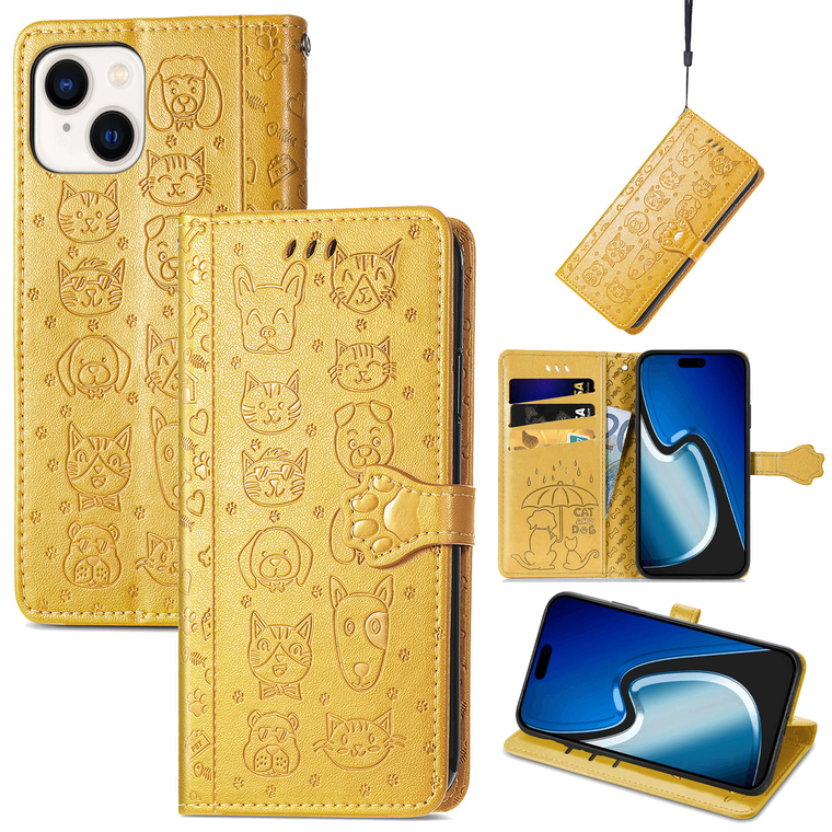 Pink Leather Embossed Cat Dog Paw Print Wallet iPhone Case