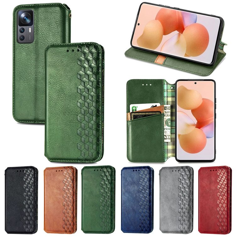 Wallets Folio Flip Blocks Embossed Synthetic Leather Card Holder Folding Stand K50, K50 Pro, K50 Ultra, 12T, 12T Pro Phone