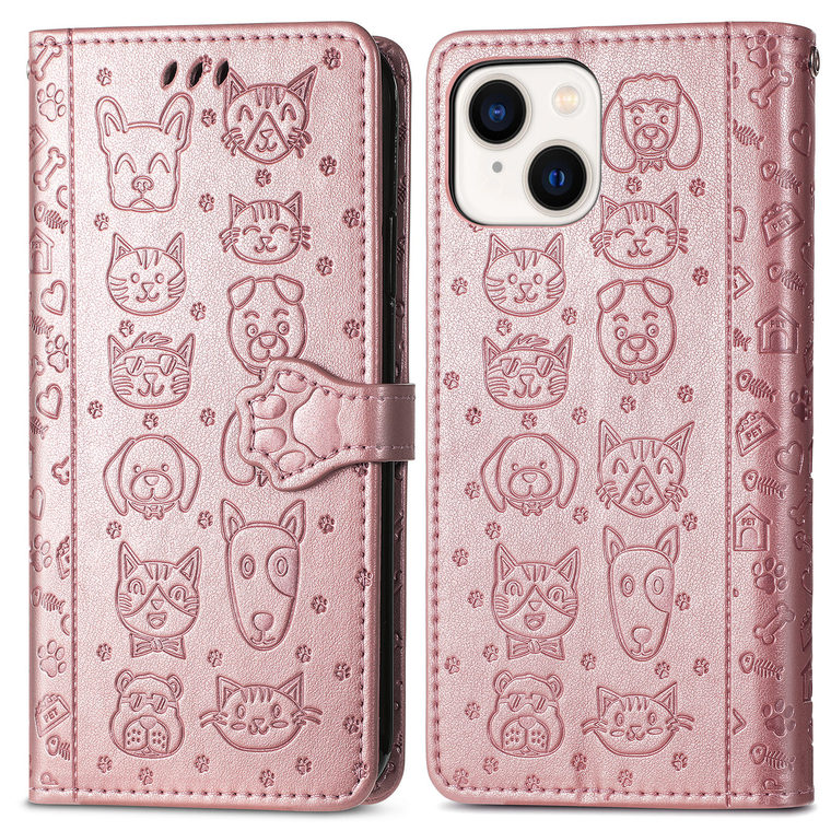 Pink Leather Embossed Cat Dog Paw Print Wallet iPhone Case