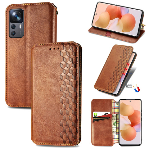 Brown — Wallets Folio Flip Blocks Embossed Synthetic Leather Card Holder Folding Stand K50, K50 Pro, K50 Ultra, 12T, 12T Pro