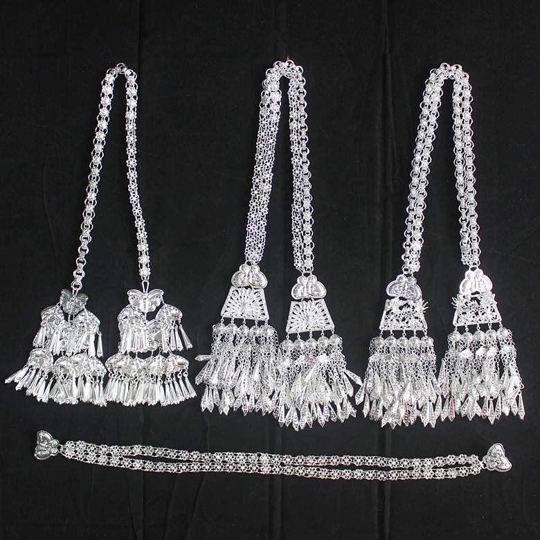 Miao Dong silver headdress silver hat Ethnic minority stage clothing Miao Women clothing accessories Waist chain