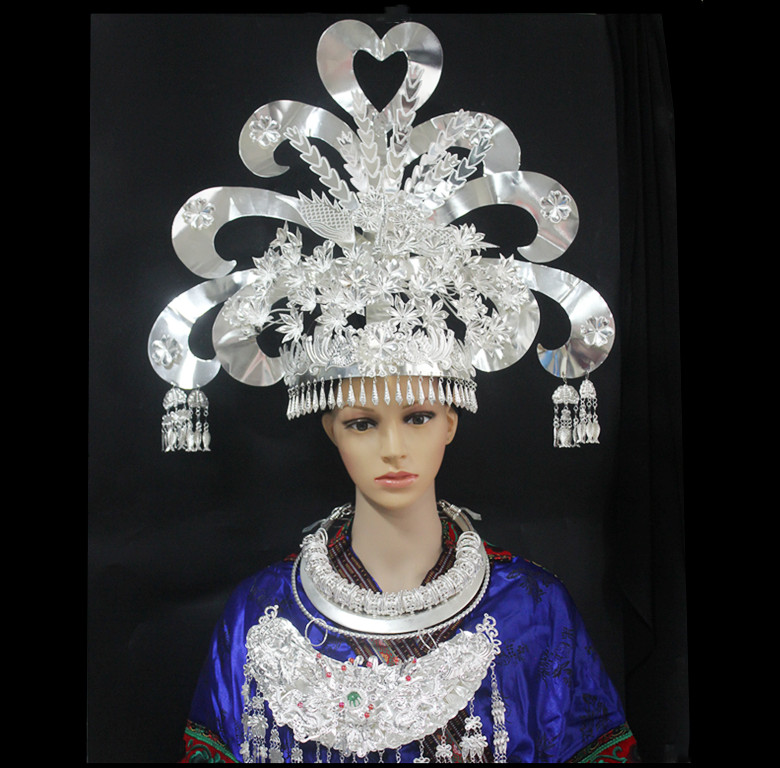 2021 new Xiangxi minority Miao ethnic group head decoration silver hat ethnic stage performance with silver trim item ring-Taobao