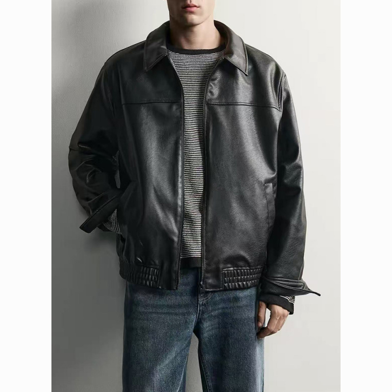 Hm&Zr2026 Early Autumn New Product Men's Loose Leather-Effect Zipper Jacket 4027800 800