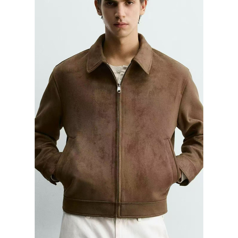 Hm&Zr 2026 Spring New Product Men's Multi-Color Short Leather Velvet Zipper Jacket Lapel Coat 8281152