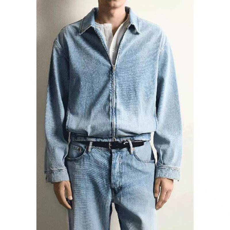 Hm&Zr2026 New Summer and Autumn Men's Clothing Washed Zipper Short Denim Jacket 6688372 406