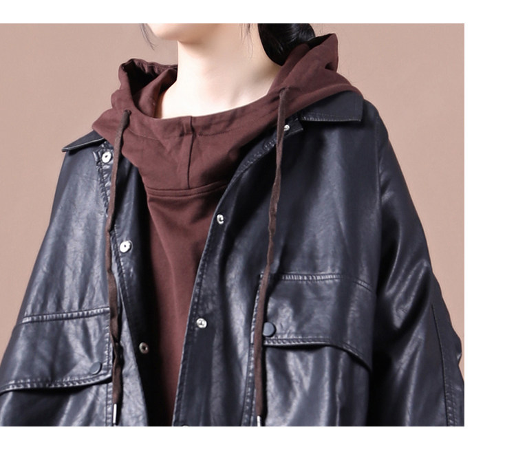 Кожаная куртка 品牌剪标品牌撤柜外贸大牌女装春秋韩版大码文艺暗扣皮衣短款外套 OTHER