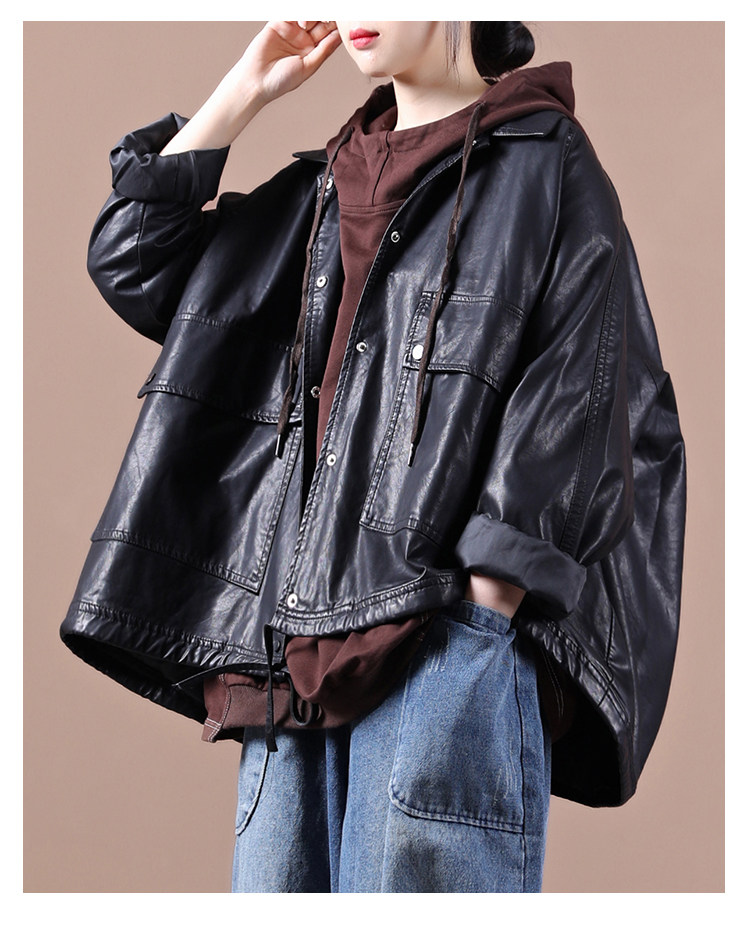 Кожаная куртка 品牌剪标品牌撤柜外贸大牌女装春秋韩版大码文艺暗扣皮衣短款外套 OTHER