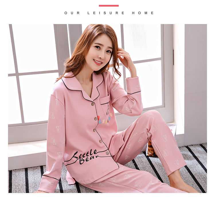 Bộ đồ ngủ nữ dài tay cotton mùa xuân và mùa thu cardigan ngọt ngào phần mỏng set đồ mùa thu nữ tháng nhà có thể mặc bên ngoài kiểu đồ bộ