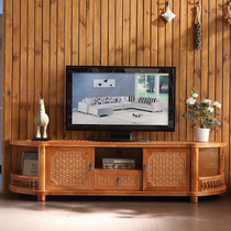 Semi-round rattan cabinet Vine TV cabinet visual Hall Cabinet solid wood floor cabinet rattan TV cabinet rattan wood short cabinet real Vine furniture