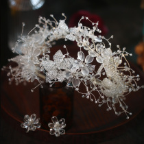 Bride headdress fashion Korean flower hair accessories handmade Japanese and Korean hair hoop wedding dress Mori Crystal temperament double crown