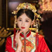  Chinese bridal headdress Atmospheric golden phoenix crown Qing Palace retro domineering texture Xiuhe clothing classical wedding hair jewelry