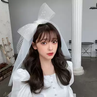 Bride wedding veil Super Xiansen White Brigade short bow wedding dress license registration maternity photo headwear