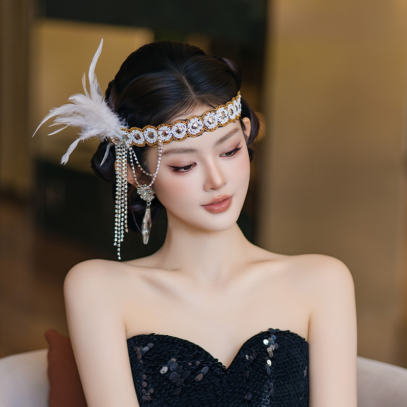 Retro Bridal Headdress Banquet Party Gatsby European and American Dance Party Fashion Feather Accessible Luxury French Tassel Hair Accessories