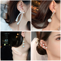 Fashion net celebrity earrings trendy atmospheric long drop earrings face thin pearl earrings Korean temperament super fairy ear jewelry