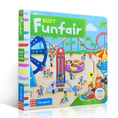 预售 中商原版 繁忙的游乐园英文原版busy Funfair 纸板机关推拉操作书主题场景英文学习