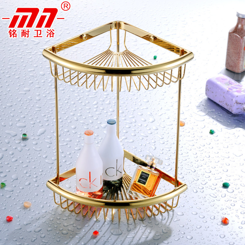 Mingnai brand European-style all-copper basket Powder room triangle basket bathroom shelf Golden bathroom mesh basket rack