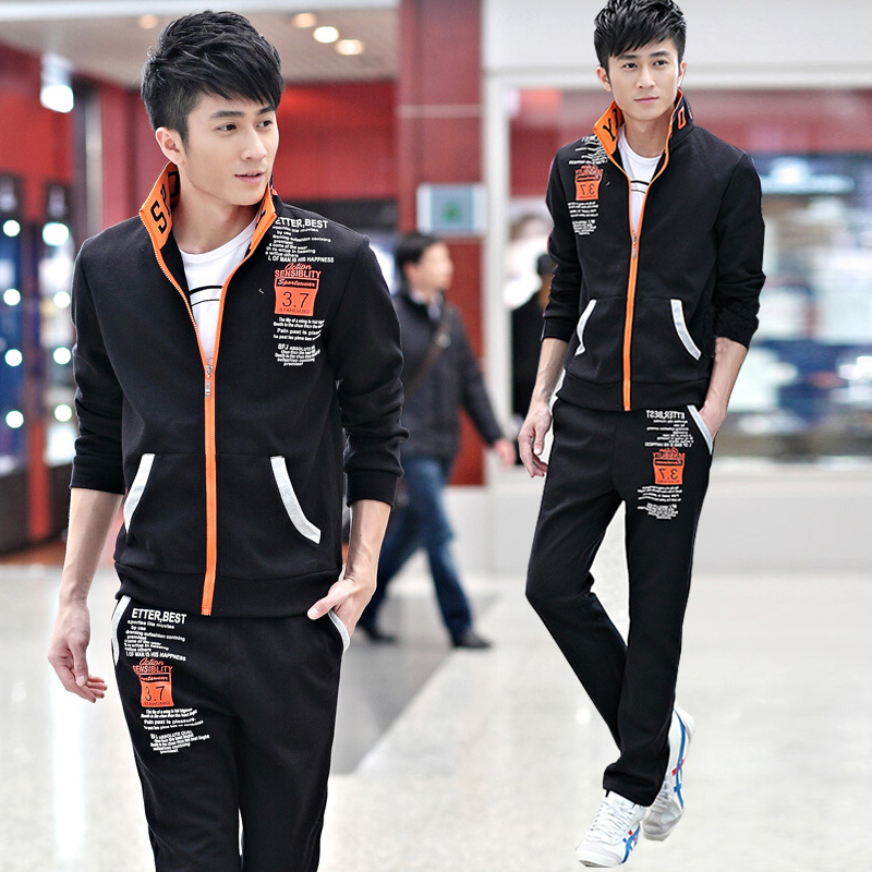 Cặp vợ chồng mặc mùa xuân và mùa thu mới 2020 Hàn Quốc phiên bản của bộ đồ hai mảnh bộ cộng với nhung áo khoác sinh viên thể thao thường triều.