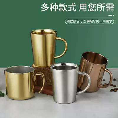 304 stainless steel double insulated water Cup household beer cup with handle milk coffee mug mug mug anti-fall