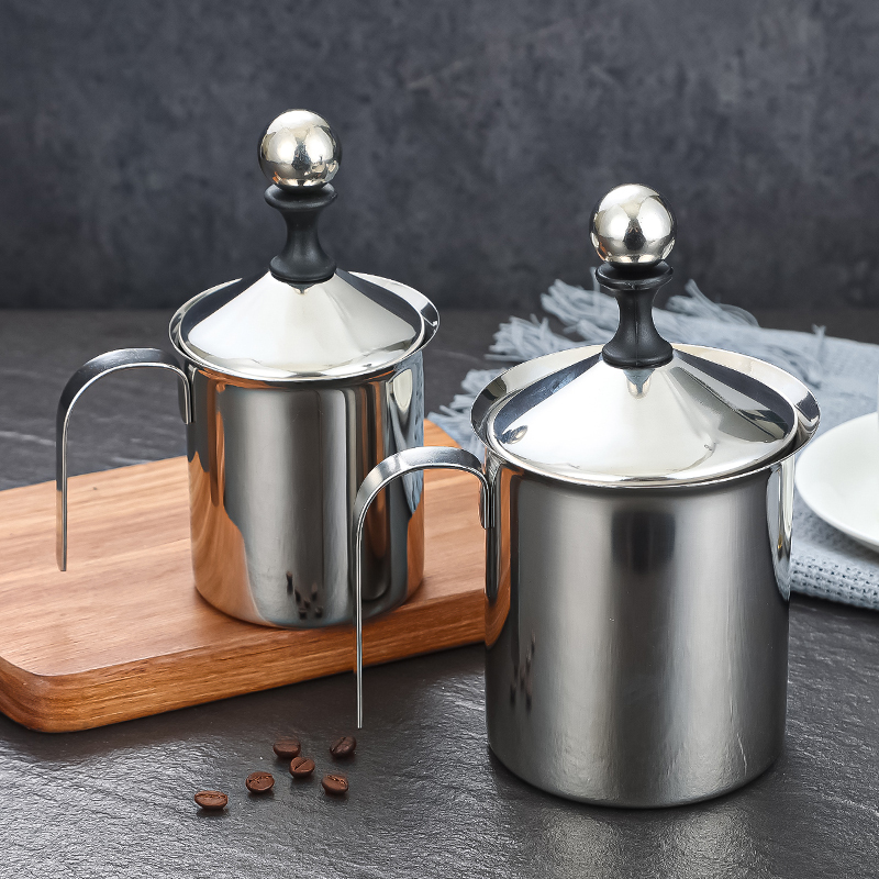 Double-Layer Stainless Steel Milk Frother Manual Whisk Cold Milk Frother Coffee Frothing Cup Milk Frother