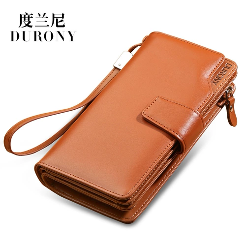 Бумажник, длинная маленькая сумка через плечо, ультратонкий универсальный вместительный и большой кошелек, из натуральной кожи