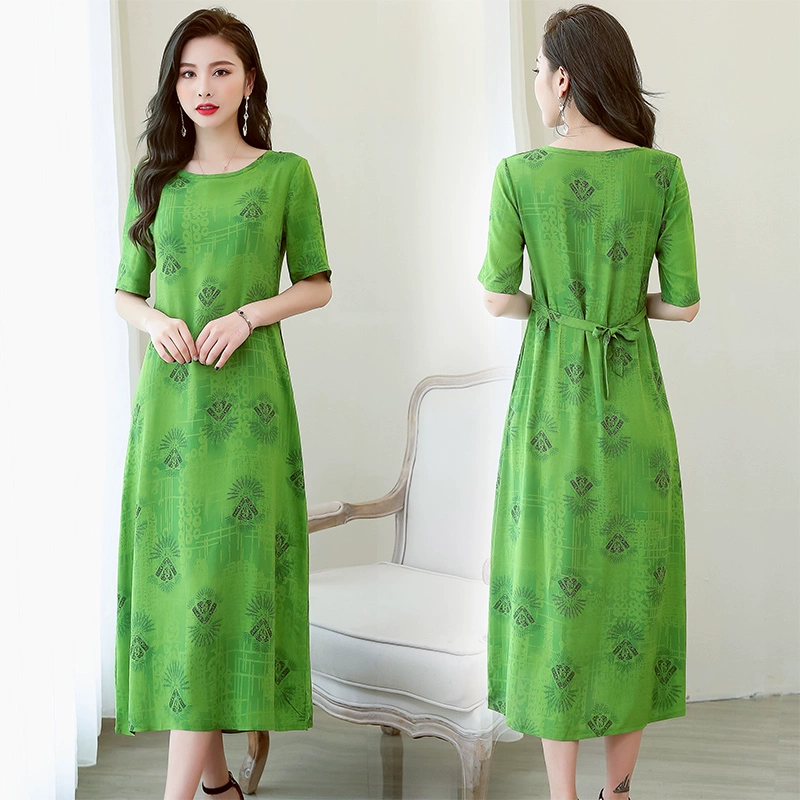 40-50 tuổi mẹ trung niên mùa hè cotton lụa váy rayon váy dài cotton lụa 45 tuổi nữ đầm mùa hè quý phái - Quần áo của mẹ