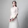 Wedding dress female 2020 new simple white long-sleeved long version of the host dinner annual meeting bridal toast dress female