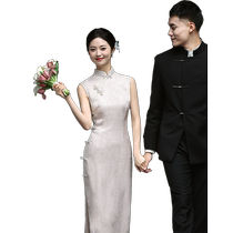 Yuzhu new Chinese style sleeveless cheongsam 2024 new summer white engagement party dress skirt certificate registration young style