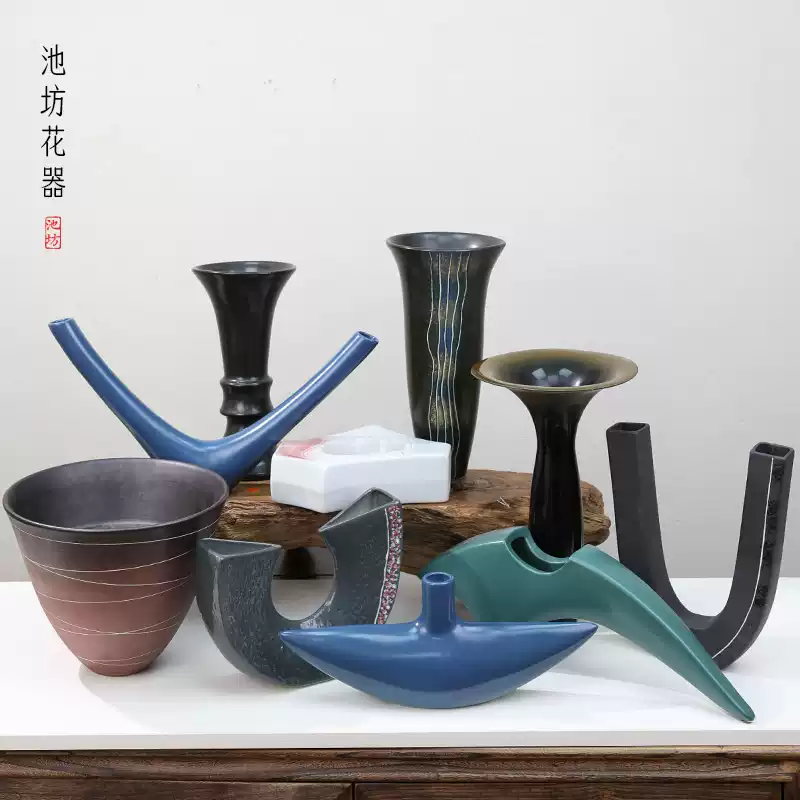 日本池坊花器草月流小原流日式標準插花器皿劍山陶瓷花盆花瓶器皿-淘寶