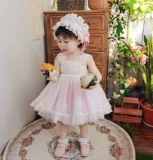 Осеннее розовое платье, кружевной хлопковый летний наряд маленькой принцессы, детская одежда, стиль Лолита, в корейском стиле