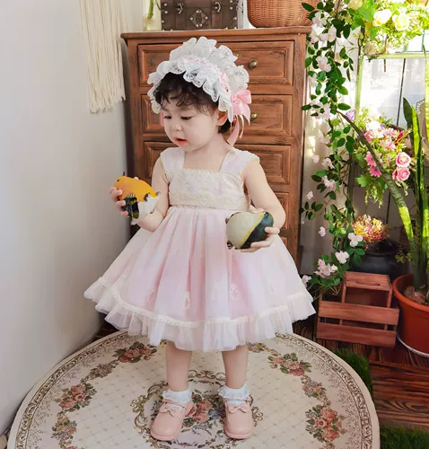 Осеннее розовое платье, кружевной хлопковый летний наряд маленькой принцессы, детская одежда, стиль Лолита, в корейском стиле