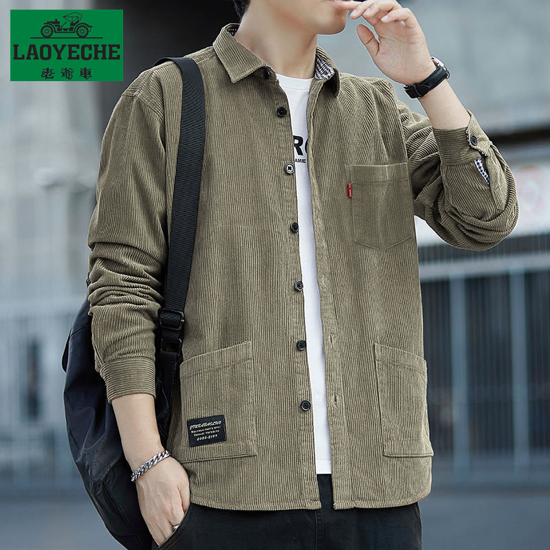 Vintage Corduroy High-End 100% Cotton Jacket Spring and Autumn Workwear Long-Sleeve Shirt with Multiple Pockets Loose Fit