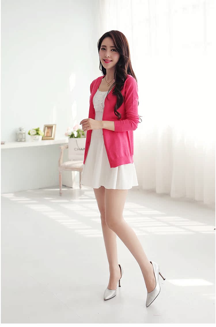 Mùa xuân 2017 phiên bản Hàn Quốc mới của áo cổ chữ V đơn ngực màu đơn giản khoác cardigan