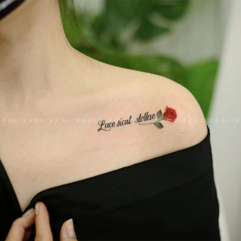 Rose-Themed Temporary Tattoo Stickers, Colorful and Beautiful, ins Simple English Designs, Collarbone, Arm, Waterproof, Realistic and Long-Lasting Rose-Themed Temporary Tattoo Stickers, Colorful and Beautiful, ins Simple English Designs, Collarbone, Arm, Waterproof, Realistic and Long-Lasting