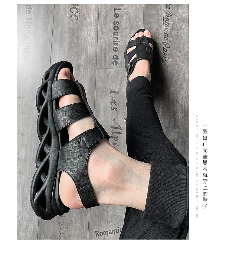 Châu Âu và Hoa Kỳ 2019 mới dép da mùa hè nam giảm xóc rỗng giảm xóc thay thế giày muffin mang dép thể thao cao - Sandal giày mọi nam