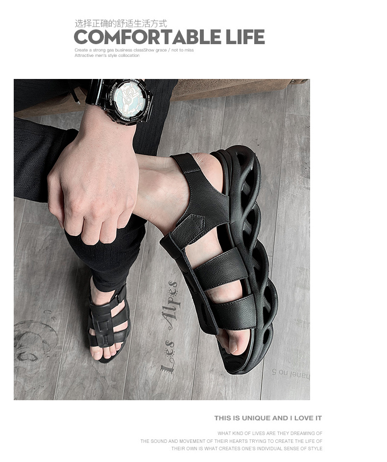 Châu Âu và Hoa Kỳ 2019 mới dép da mùa hè nam giảm xóc rỗng giảm xóc thay thế giày muffin mang dép thể thao cao - Sandal giày mọi nam